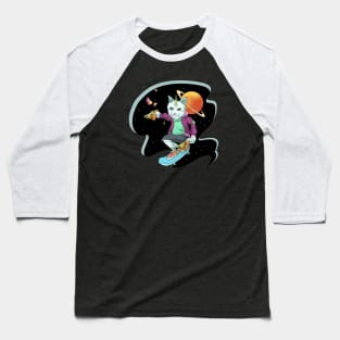 Space Unicorn Cat Pizza Lover - Skateboarding Baseball T-Shirt